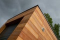 Western red cedar cladding, minimal architecture detail against sky Royalty Free Stock Photo