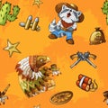 Western rodeo seamless orange background pattern with colored vector elements Royalty Free Stock Photo