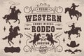 Western rodeo set posters monochrome