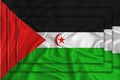 Western Sahara flag on background texture. Three flags are superimposed on each other. The concept of design solutions. 3D-