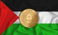 Western Sahara flag ethereum gold coin on flag background. The concept of blockchain bitcoin currency decentralization in the