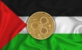 Western Sahara flag, ripple gold coin on flag background. The concept of blockchain, bitcoin, currency decentralization in the