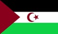 Western Sahara flag tribands of black white green red triangle hoist side red crescent moon and star in white band