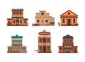 Western Style Building and Wild West Architectural Construction Vector Set Royalty Free Stock Photo