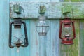 Western style oil lantern hanging at farm countryside