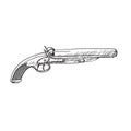Western style revolver, hand drawn doodle sketch, isolated outline illustration Royalty Free Stock Photo