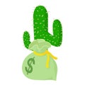 Western symbol icon isometric vector. Giant green cactus and bag of money icon