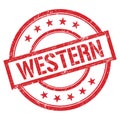 WESTERN text written on red vintage stamp