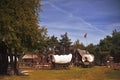 Western town road with various businesses and Depth of field. Royalty Free Stock Photo