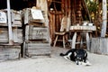 Western town road with various businesses and Depth of field. Royalty Free Stock Photo