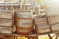 Western town road with various businesses and Depth of field. Royalty Free Stock Photo