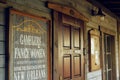 Western town road with various businesses and Depth of field. Royalty Free Stock Photo