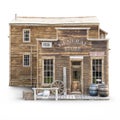 Western town rustic general store on an isolated white background. Royalty Free Stock Photo