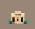 Western town rustic gunsmith weapons and ammunition`s supply store in flat design style isolated on color background Royalty Free Stock Photo