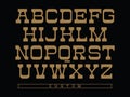 Western typeface. Vector alphabet with latin letters in balck and gold theme Royalty Free Stock Photo