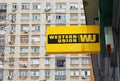 Western Union logo sign in the city.