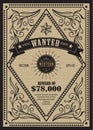 Western vintage frame antique label wanted retro hand drawn