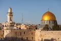 Western Wall and golden Dome of the Rock at sunset, Jerusalem Old City, Israel. Royalty Free Stock Photo