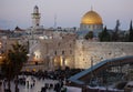 Western Wall and golden Dome of the Rock at sunset, Jerusalem Old City, Israel. Royalty Free Stock Photo