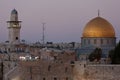 Western Wall and golden Dome of the Rock at sunset, Jerusalem Old City, Israel. Royalty Free Stock Photo