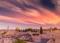 Western Wall and golden Dome of the Rock at sunset, Jerusalem Old City, Israel. Royalty Free Stock Photo