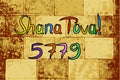 Western Wall, Jerusalem. Wailing Wall. The inscription 5779. Shana Tova Rosh Hashanah. doodle. Translated Hebrew Happy New Year