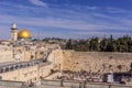 The Western Wall, the Jewish shrine, and the Dome of the Rock building, the Muslim shrine, in Jerusalem Old City.