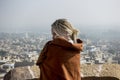 Western woman exploring Jaisalmer Fort, Rajasthan, India