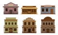 Western Wooden Saloon Bars and Buildings Vector Set