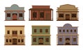 Western Wooden Saloon Bars and Buildings Vector Set