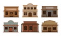 Western Wooden Saloon Bars and Buildings Vector Set