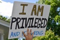 Westfield, NJ: 06/07/20: A High School Student Holding Up A Sign That Says I Am Privileged And It`s Wrong To Support Black Lives