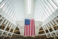 Westfield World Trade Center architecture with American flag hanging Royalty Free Stock Photo