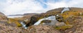 Westfjords of Iceland GÃÂ¶ngummanafoss and Dynjandi waterfall panorama of fall and the snow covered fjord