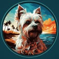 Vibrant Tonalist Painting Of West Highland White Terrier On Palm Beach