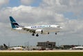 Westjet passenger airplane landing in Miami