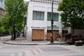 Workers boarding up a business before the riots on May 30 2020 in Seattle