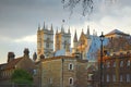 Westminster abbey: back street view, London