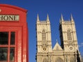 Westminster Abbey and London phone box Royalty Free Stock Photo