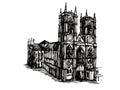 Westminster Abbey vector hand drawn black and white illustration Royalty Free Stock Photo