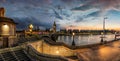 The Westminster Bridge and Big Ben clock tower under construction during a summer sunset night Royalty Free Stock Photo