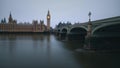 The Westminster Bridge and the Big Ben clocktower by the Thames river in London at dawn Royalty Free Stock Photo