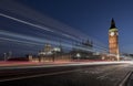Westminster Bridge, with traffic light trails in front of Big Ben