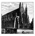 Westminster Cathedral or Gothic cathedral, vintage engraving