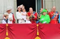 Prince Philip, Queen Elizabeth, Prince William Harry Charles Kate and children Trooping the Colour ceremony, Royalty Free Stock Photo