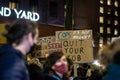 WESTMINSTER, LONDON, ENGLAND- 16 March 2021: Protesters outside Scotland Yard at the KILL THE BILL protest