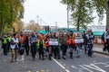 WESTMINSTER, LONDON, ENGLAND- 20 November 2021: Protesters marching during a demonstration in support of Insulate Britain