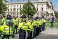 WESTMINSTER, LONDON/ENGLAND- 1 September 2020: Police blockade on the first day of two weeks of Extinction Rebellion protests