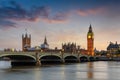 The Westminster Palace and the Big Ben clocktower in London, UK Royalty Free Stock Photo