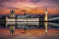 The Westminster Palace in the Big Ben clocktower on the river Thames in London Royalty Free Stock Photo